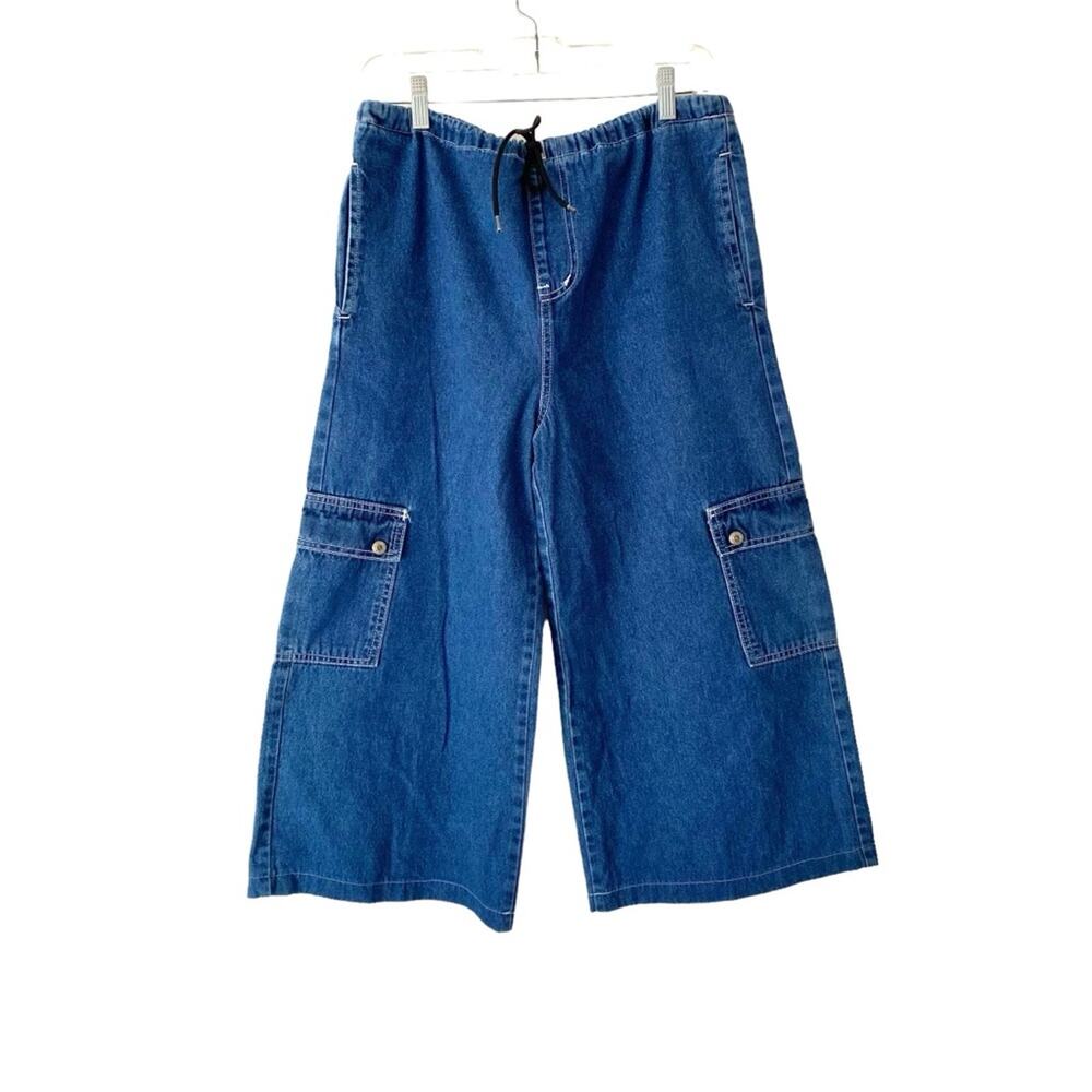 KIK Girl Drawcord Wide Leg 90s Rave Jean Crop Jeans small medium